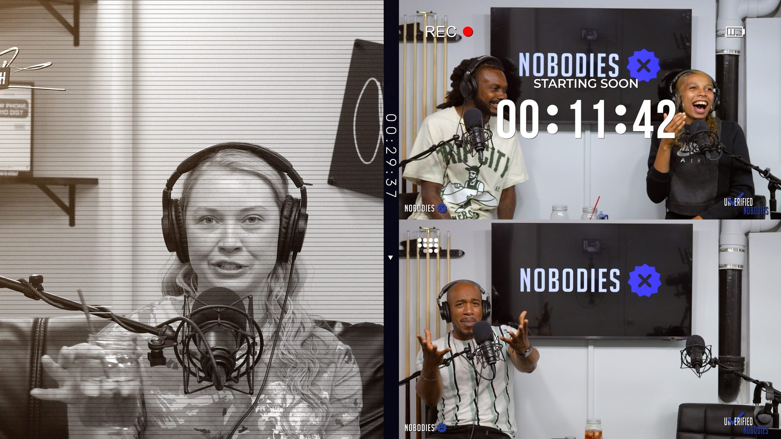 Unverified Nobodies podcast hosts on set